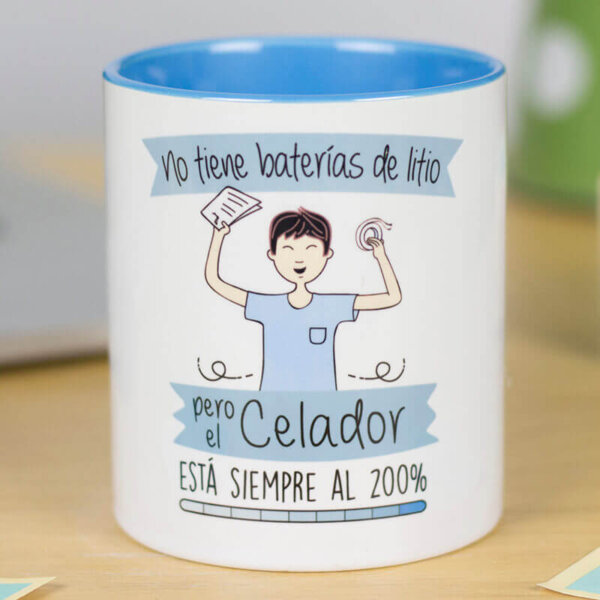 Taza No tiene baterías pero el celador está siempre al 200%